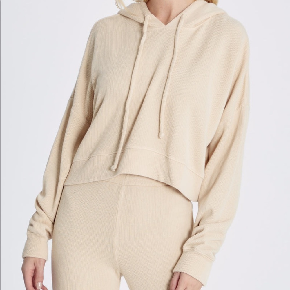 🔥WILDFOX🔥TRENTON HOODIE CROPPED SWEATSHIRT COLOR WHEAT XS/MEDIUM NWT - Picture 6 of 8
